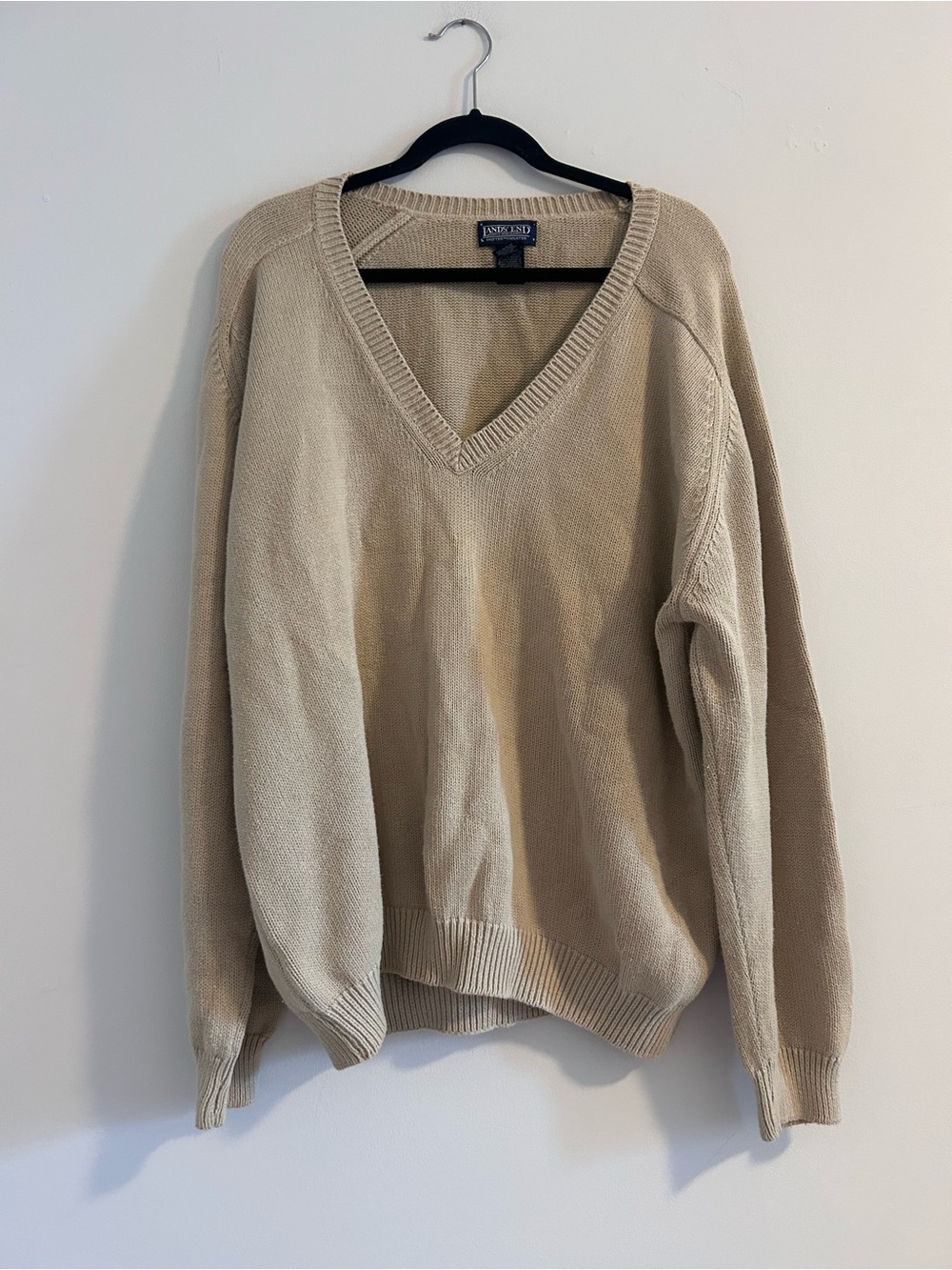 Lands' End V-Neck Sweater in Light Beige